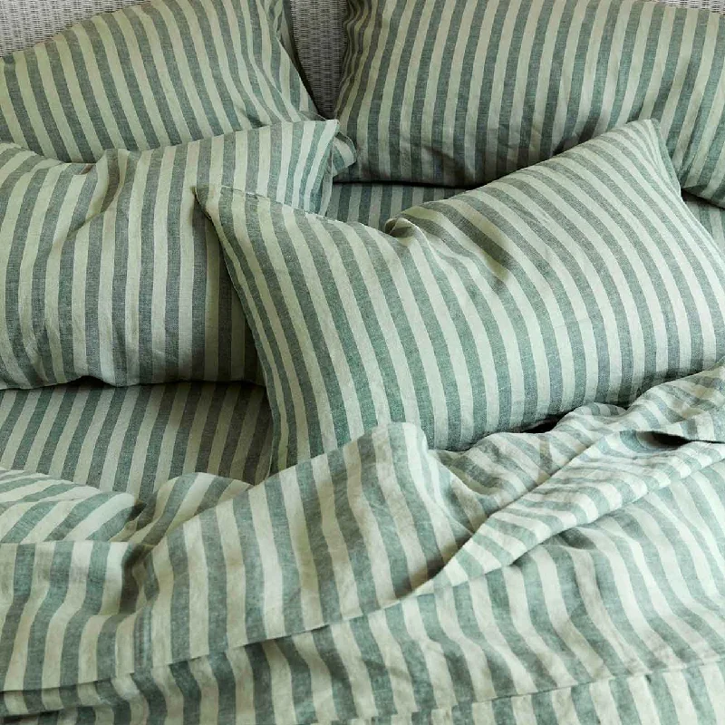 Hypoallergenic Silk Sheets for Sensitive SleepersPine Green Pembroke Stripe Linen Blend Fitted Sheet Hypoallergenic Silk Sheets for Sensitive SleepersPine Green Pembroke Stripe Linen Blend Fitted Sheet