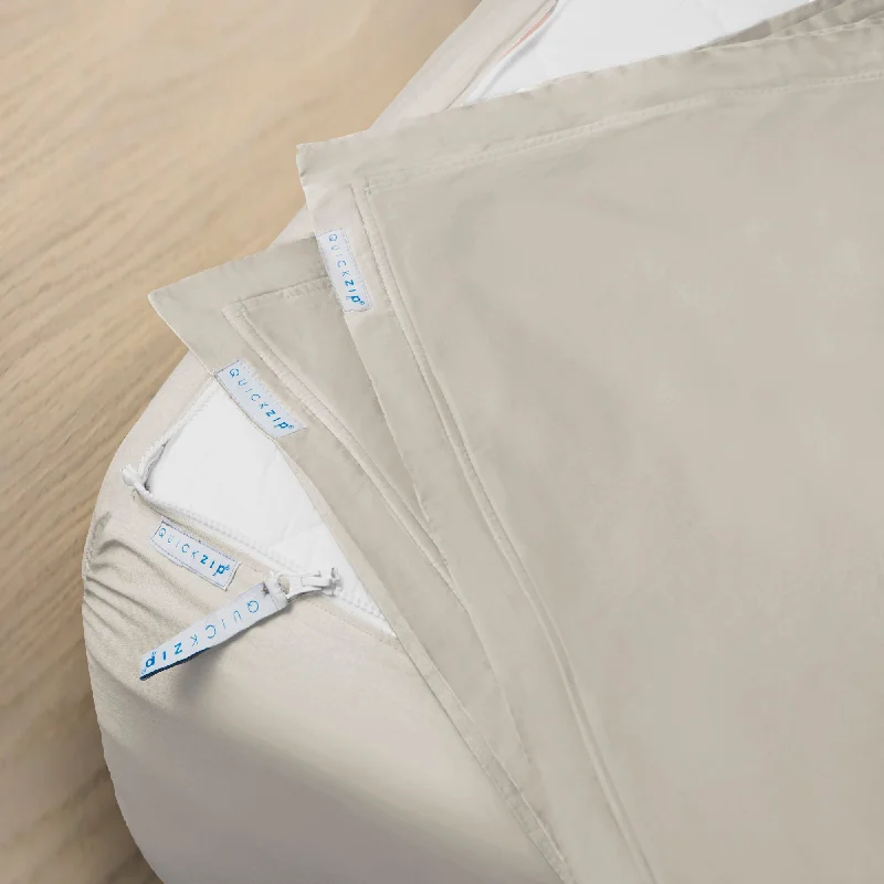 Thermal - Regulating Bamboo Sheets for All - Season ComfortQuickZip Fitted + Spare Bundle | More Comfort.  Less Hassle. Sheets that Zip Off and On and Won't Pop Off! | Sateen Cotton | 3 Pieces: Fitted Sheet (Base + Zip Sheet) + Extra Zip Sheet