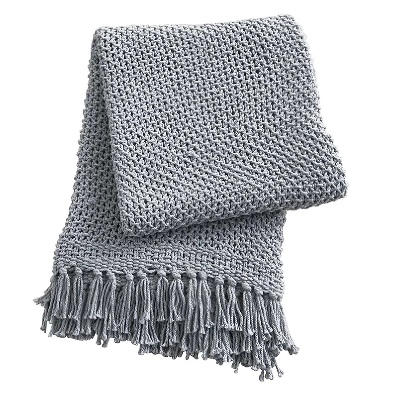 Waterproof picnic blankets with carrying handle​Open Knit Throw - Mist