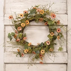 Bed skirts with a metallic thread for a touch of glamourCottage Blush Daisy & Eucalyptus Wreath