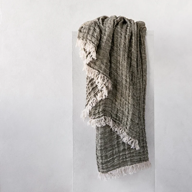 Chenille - textured soft throw blankets​Crush Linen Throw Blanket - Armee Melange