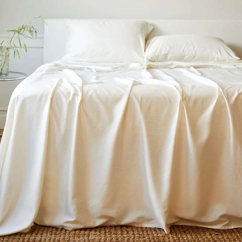Thermal - Regulating Bamboo Sheets for All - Season ComfortBedVoyage Luxury 100% Viscose from Bamboo Bed Sheet Set - Ivory Thermal - Regulating Bamboo Sheets for All - Season ComfortBedVoyage Luxury 100% Viscose from Bamboo Bed Sheet Set - Ivory