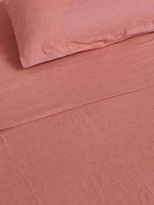 King - Size Sheet Sets with a Decorative Pillow Set100% Linen Flat Sheet in Vintage Pink