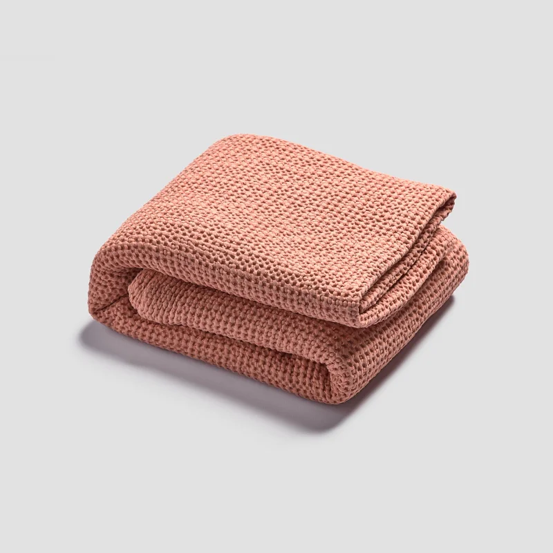 Chunky knit wool - blend throw blankets​Pink Clay Waffle Cotton Throw