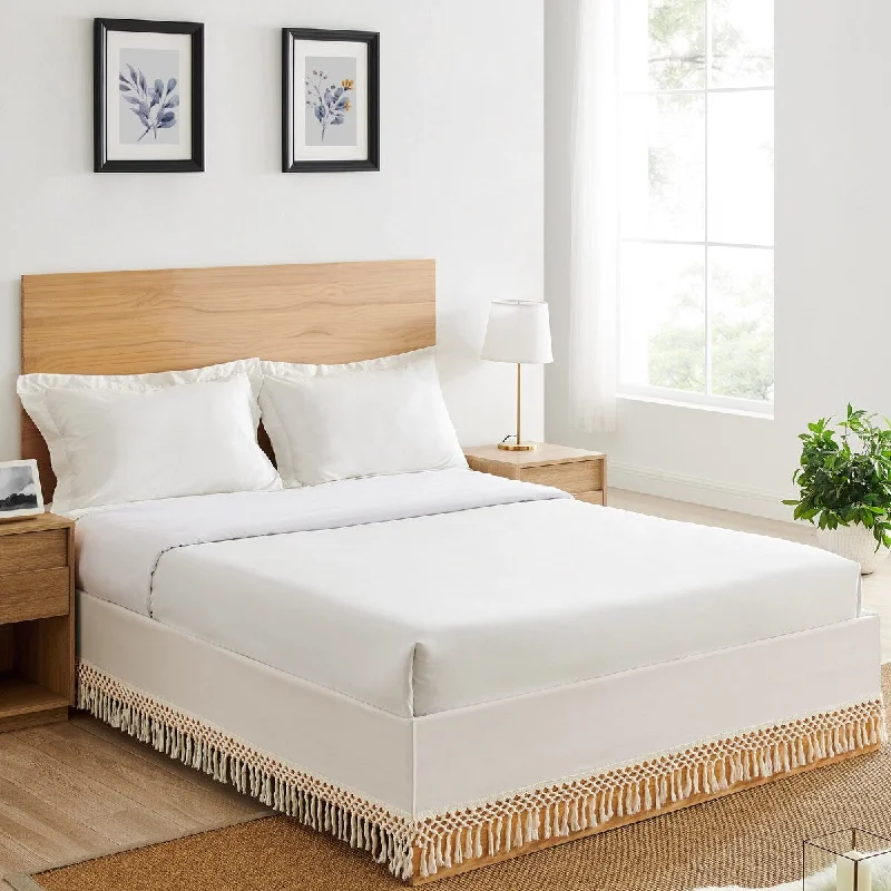 Bed skirts with a tropical print for a vacation - inspired feelSweet Jojo Designs Ivory Bohemian Boho Chic Queen Bed Skirt Farmhouse Minimalist Knotted Macrame Tufted Tassel Fringe Cotton Bed skirts with a tropical print for a vacation - inspired feelSweet Jojo Designs Ivory Bohemian Boho Chic Queen Bed Skirt Farmhouse Minimalist Knotted Macrame Tufted Tassel Fringe Cotton
