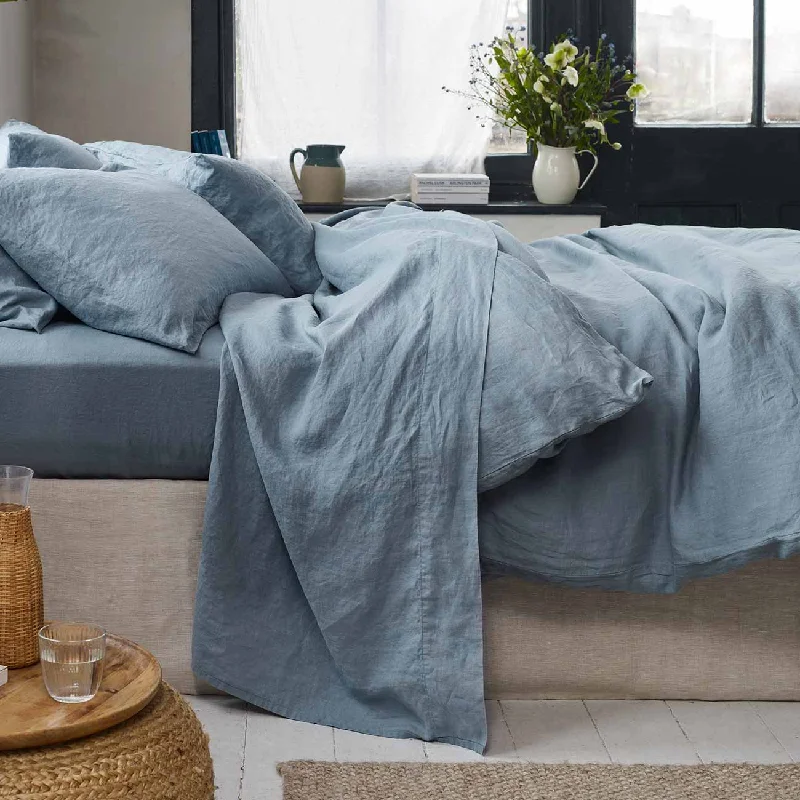 Hypoallergenic Silk Sheets for Sensitive SleepersDusk Blue 100% Linen Flat Sheet