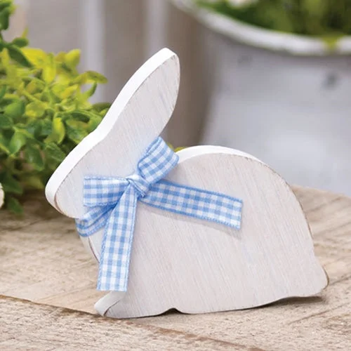 King - size bed skirts in solid colorsWhite Wooden Bunny Sitter w/Blue & White Buffalo Check Ribbon