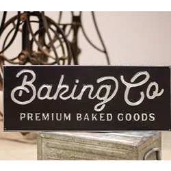 Bed skirts with a tie - back design for adjustabilityBlack and Galvanized Metal Baking Co Sign