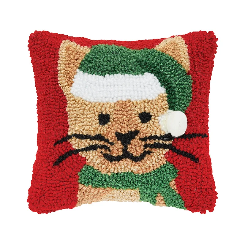 Soft and Fluffy Pillows for Bedroom ComfortChristmas Kitty Hooked Mini Pillow