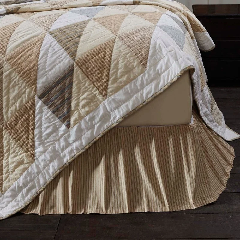 Bed skirts with a damask pattern for an elegant lookTan Farmhouse Bedding VHC Joanna Ticking Stripe Bed Skirt Cotton Striped Gathered