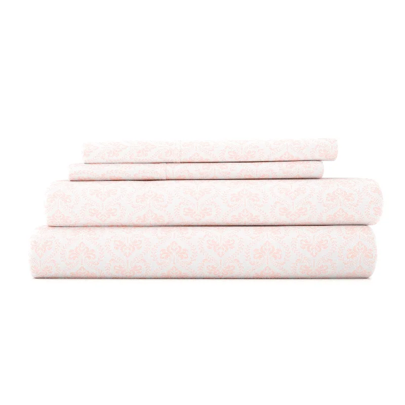 King - Size Sheet Sets with a Decorative Pillow SetClassic in Pink Pattern 4-Piece Sheet Set