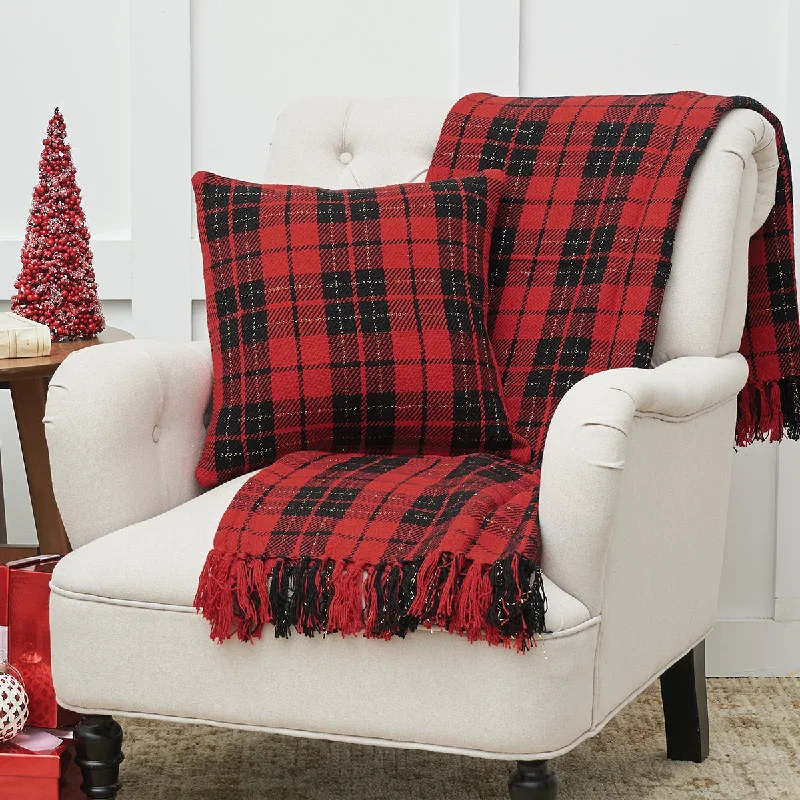 Round Pillows for Boho-Style InteriorsRed Black Plaid Pillow