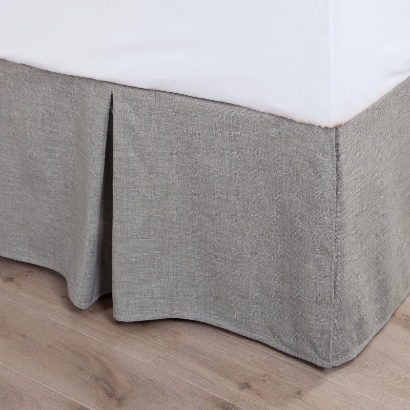 Bed skirts with a geometric cut - out designHiEnd Accents Carmen Solid Taupe Linen Bed Skirt Bed skirts with a geometric cut - out designHiEnd Accents Carmen Solid Taupe Linen Bed Skirt