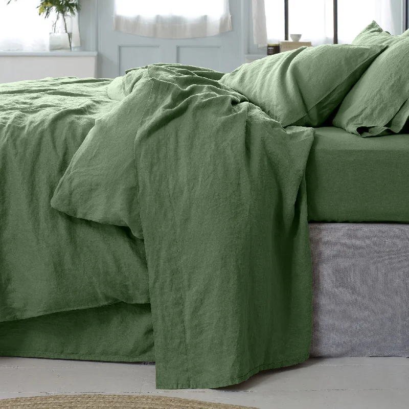 King - Size Sheet Sets with a Decorative Pillow SetElm Green Linen Blend Flat Sheet King - Size Sheet Sets with a Decorative Pillow SetElm Green Linen Blend Flat Sheet