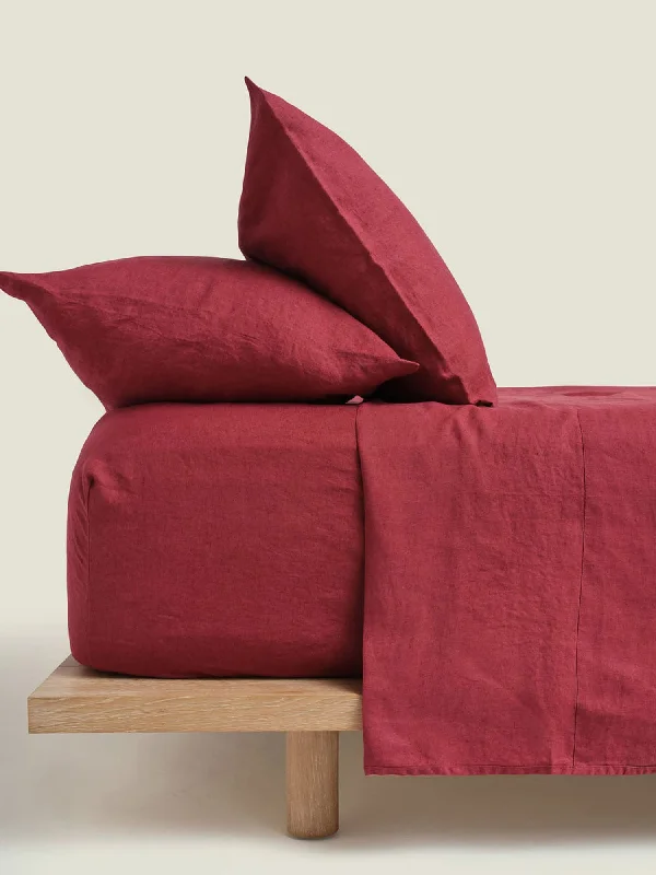 Rayon - Cotton Sheets for a Breathable and Soft Blend100% Linen Fitted Sheet in Pinot Rayon - Cotton Sheets for a Breathable and Soft Blend100% Linen Fitted Sheet in Pinot