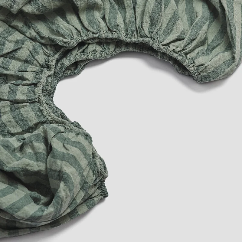 Linen - Cotton Blend Sheets for a Natural and Versatile OptionPine Green Pembroke Stripe 100% Linen Fitted Sheet