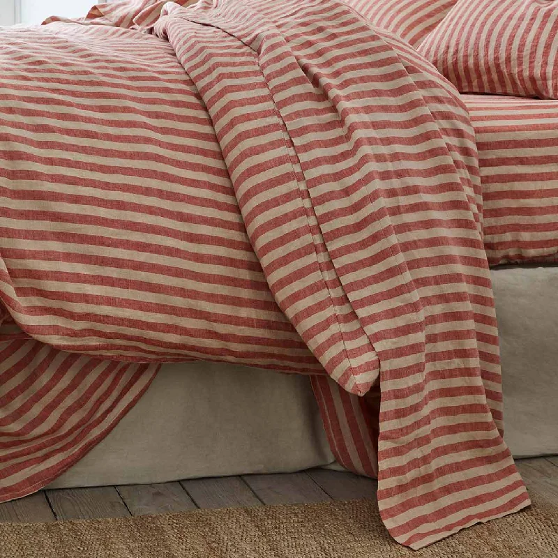 Rayon - Cotton Sheets for a Breathable and Soft BlendSandstone Red Pembroke Stripe Linen Blend Flat Sheet Rayon - Cotton Sheets for a Breathable and Soft BlendSandstone Red Pembroke Stripe Linen Blend Flat Sheet