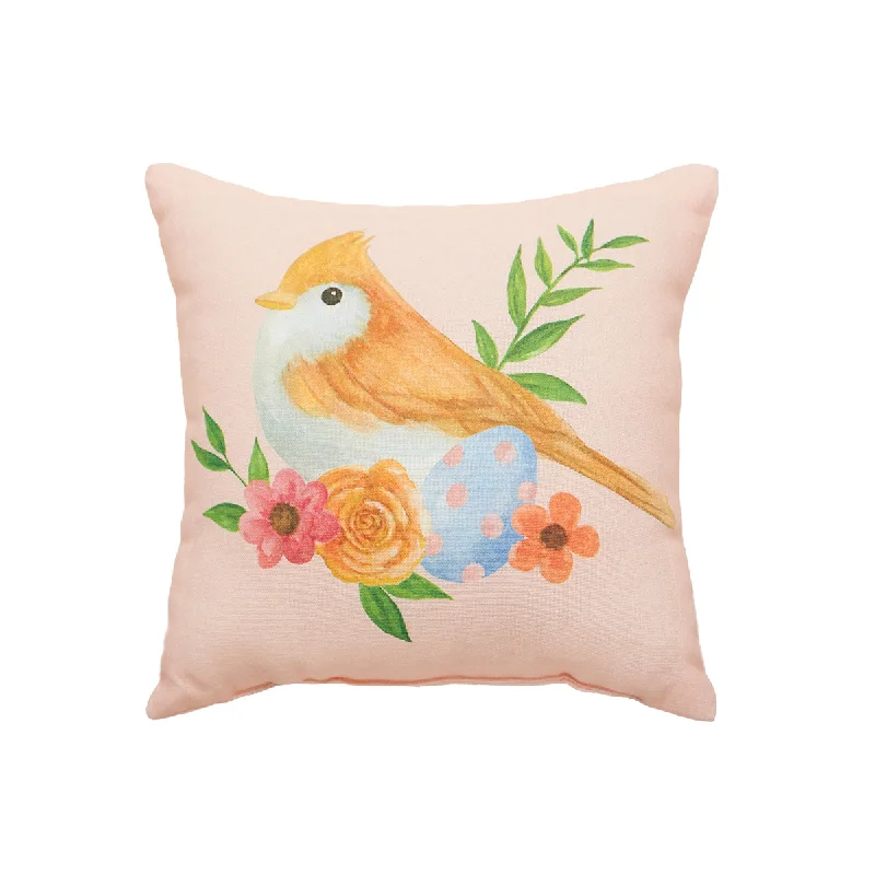 Square Pillows for Modern Home DecorPink Floral Bird Mini Pillow