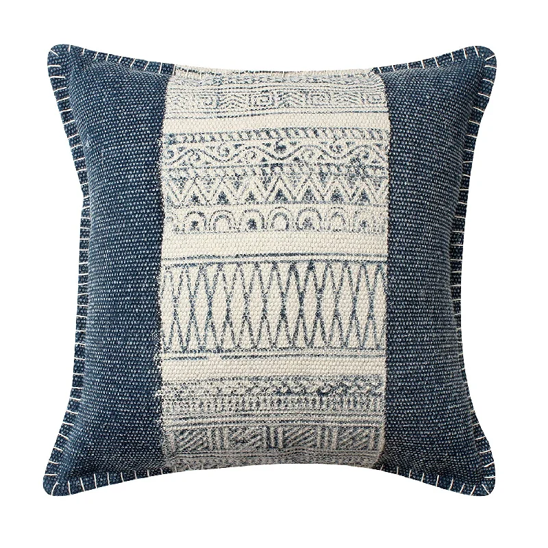 Cotton Pillows for Natural ComfortBenzara 18 x 18 Hand Woven Cotton Pillow with Block Print, White and Blue Cotton Pillows for Natural ComfortBenzara 18 x 18 Hand Woven Cotton Pillow with Block Print, White and Blue