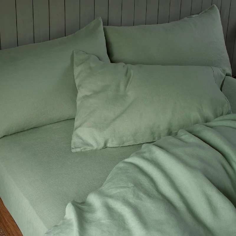 Thermal - Regulating Bamboo Sheets for All - Season ComfortSage Green 100% Linen Fitted Sheet