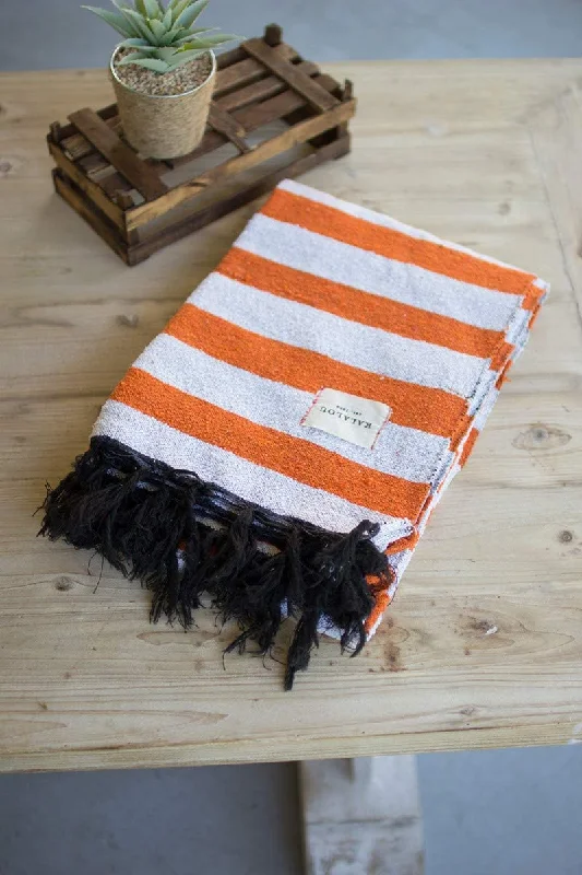 Sherpa lined fleece blankets for warmth​Kalalou NRV1360 Blanket Cotton, Orange and White