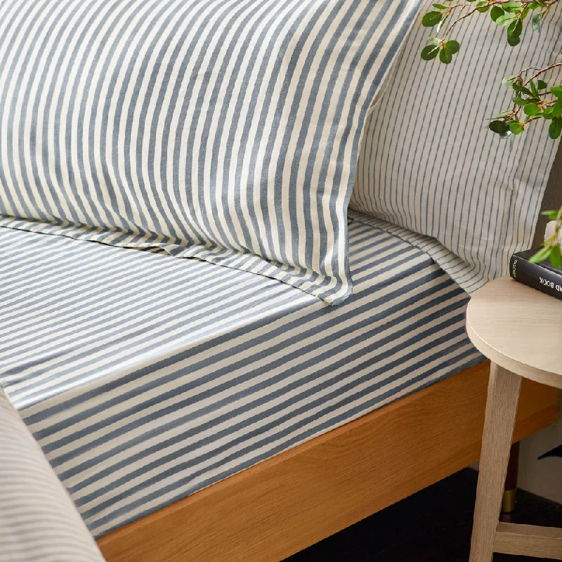 Sheet Sets with Multiple Pillowcase OptionsHebden Striped Fitted Sheet Navy