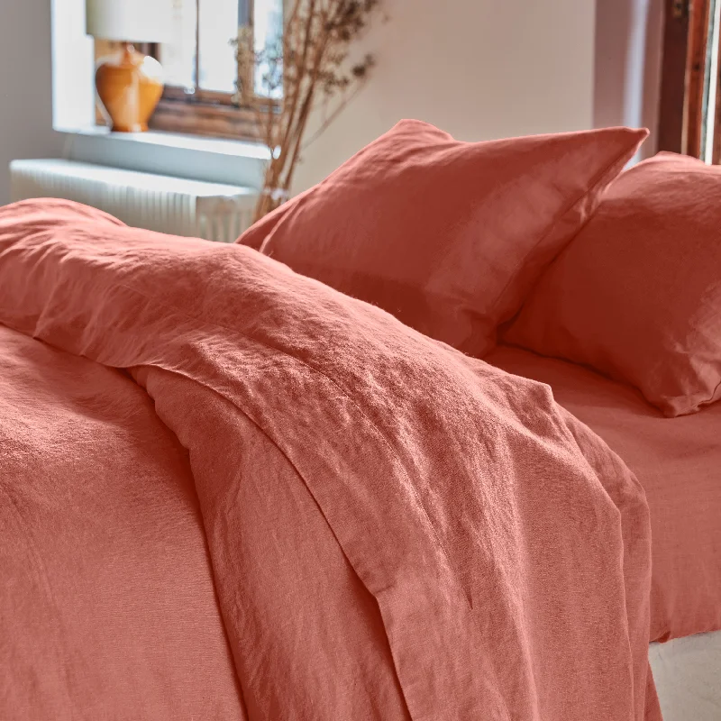 King - Size Sheet Sets with a Decorative Pillow SetBurnt Orange 100% Linen Flat Sheet