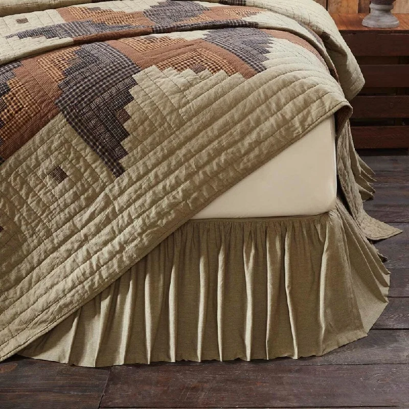 Bed skirts with a retro - style patternTan Rustic Bedding VHC Novak Bed Skirt Cotton Solid Color Gathered Chambray