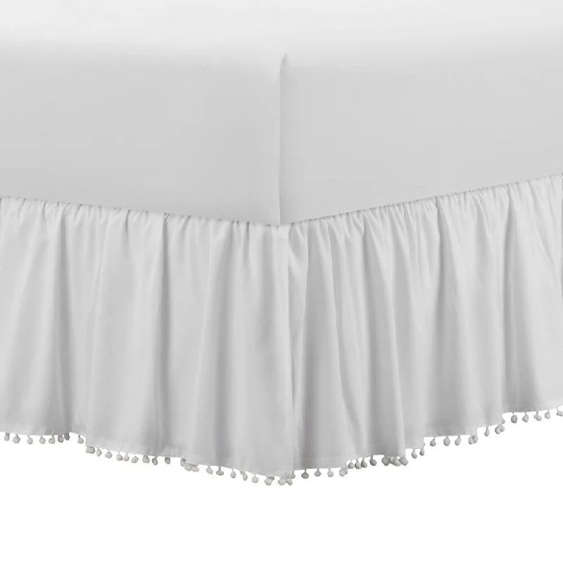 Bed skirts with a multi - colored patternBelles & Whistles Pom Pom Trim 15" Drop Bed Skirt
