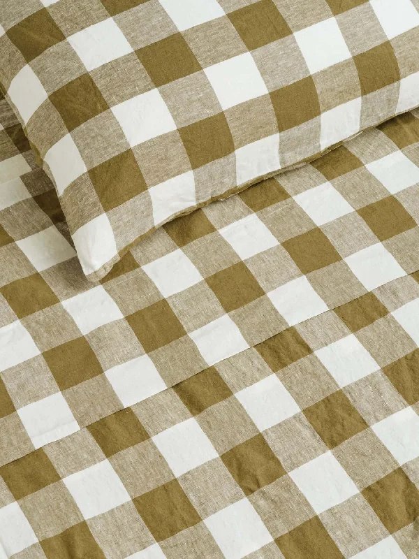 Flat Sheets with a High - Quality Finish for a Luxurious Look100% Linen Flat Sheet in Olive Check