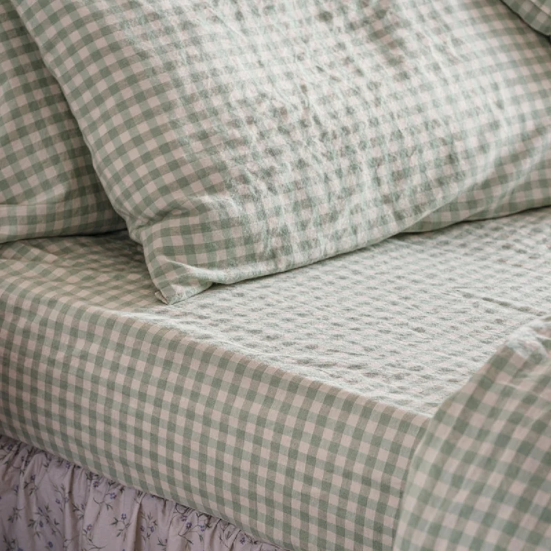 Moisture - Wicking Cotton Sheets for a Dry and Comfortable SleepSage Green Gingham Linen Blend Fitted Sheet Moisture - Wicking Cotton Sheets for a Dry and Comfortable SleepSage Green Gingham Linen Blend Fitted Sheet