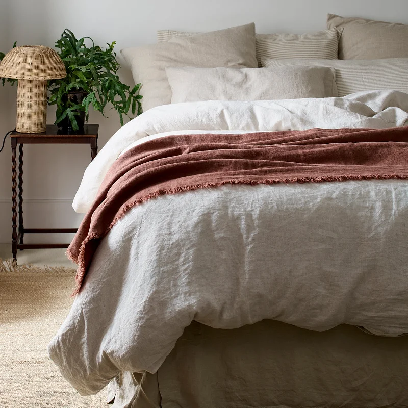 Chunky knit wool - blend throw blankets​Barley Brown Linen Crinkle Throw