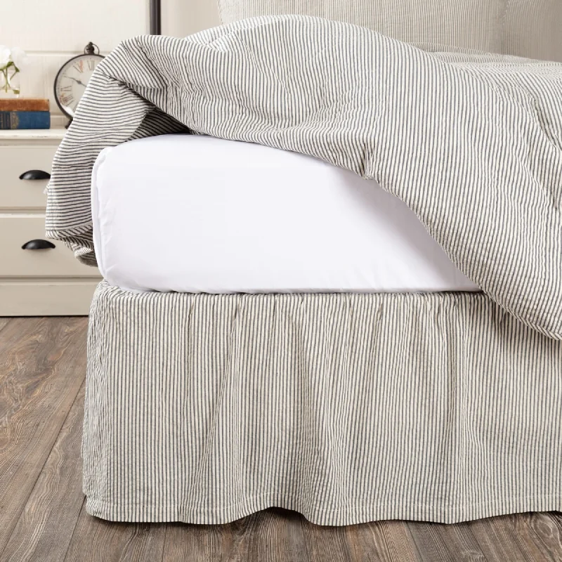 Bed skirts with a tie - back design for adjustabilityHatteras Seersucker Blue Ticking Stripe Bed Skirt Bed skirts with a tie - back design for adjustabilityHatteras Seersucker Blue Ticking Stripe Bed Skirt