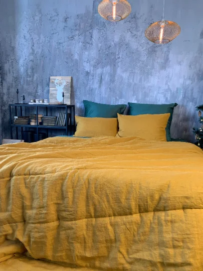 Solar - powered rechargeable heated blankets​Chenille blankets with a thick and fuzzy textureNatural HEMP LINEN Blanket "Mustard" quilt - linen organic fabric + filler organic Hemp fiber - Full Twin Queen King custom size