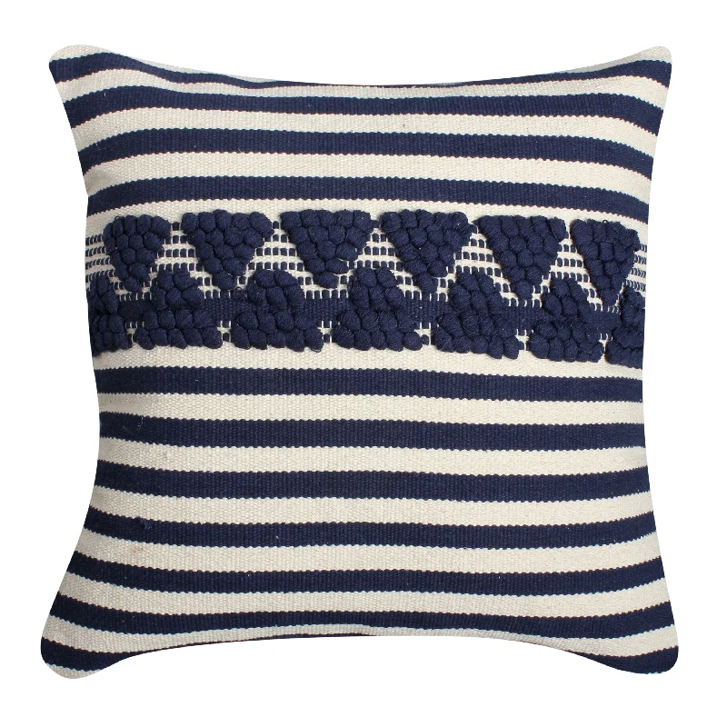 Velvet Pillows for a Touch of EleganceBenzara BM221681 18 x 18 Textured Cotton Accent Pillow with Stripe Print, White and Blue