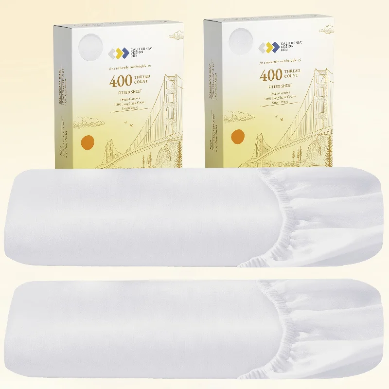 Fitted Sheets with Reinforced Corners for Long - Lasting Use2-Pack Fitted Sheets Only - 400 Thread Count 100% Cotton Sateen - Dream Comfort