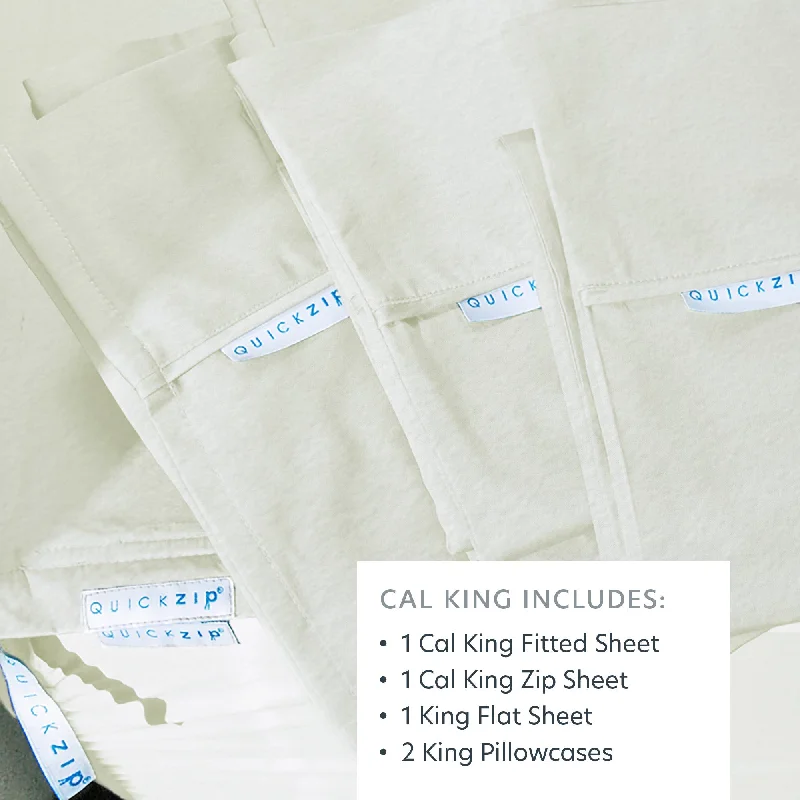 Jersey - Knit Sheets for a Comfortable and Casual BedQuickZip Classic Bundle | More Comfort.  Less Hassle. Sheets that Zip Off and On and Won't Pop Off! | Percale Cotton | Fitted Sheet (Base + Zip Sheet) + Extra Zip Sheet; Flat Sheet; 2 Pillowcases