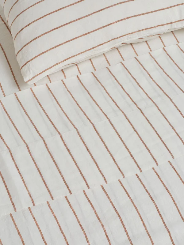 Twin - Size Sheet Sets with a Pillow Protector100% Linen Flat Sheet in Tobacco Stripes Twin - Size Sheet Sets with a Pillow Protector100% Linen Flat Sheet in Tobacco Stripes