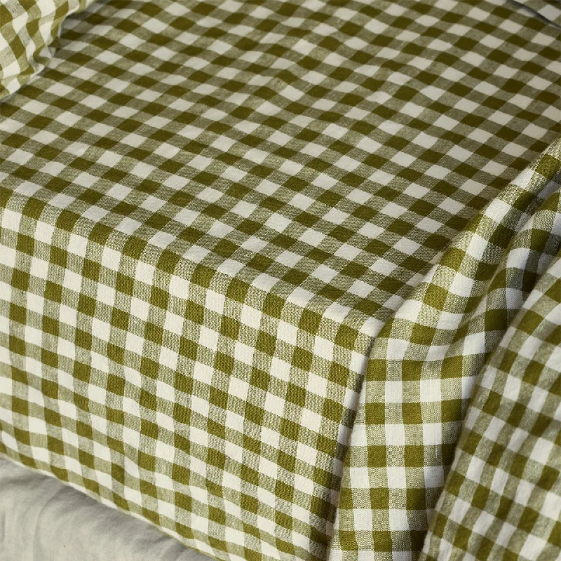 Sheet Sets with Multiple Pillowcase OptionsBotanical Green Gingham Linen Blend Fitted Sheet Sheet Sets with Multiple Pillowcase OptionsBotanical Green Gingham Linen Blend Fitted Sheet