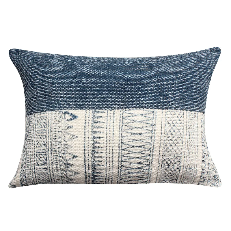 Velvet Pillows for a Touch of EleganceBenzara BM221657 24 x 16 Handwoven Cotton Accent Pillow with Block Print, Gray and White