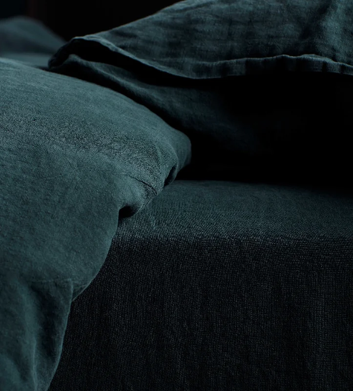 Flat Sheets with a High - Quality Finish for a Luxurious LookDarkest Spruce 100% Linen Fitted Sheet