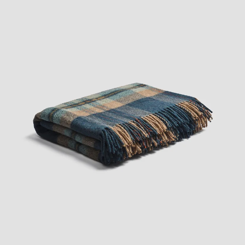 Bohemian - style fringed tapestry blankets​Deep Teal Plaid Cabin Wool Blanket