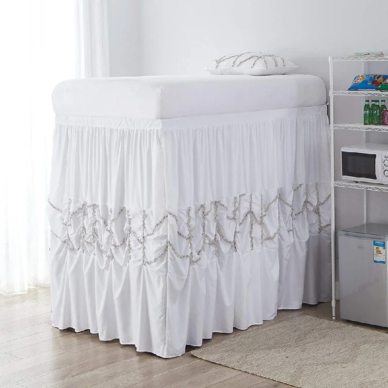 Bed skirts with a shabby - chic styleAlexandra Bed Skirt Panel with Ties - White (3 Panel Set) Bed skirts with a shabby - chic styleAlexandra Bed Skirt Panel with Ties - White (3 Panel Set)