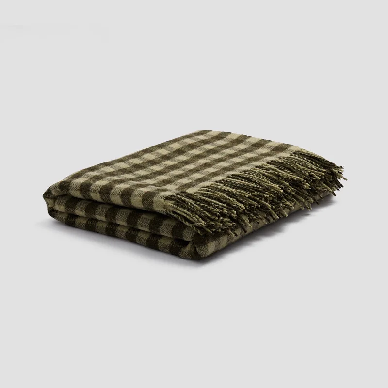 Cooling gel - infused summer bed blankets​Botanical Green Gingham Wool Blanket