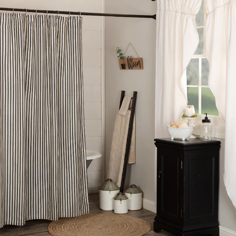 Bed skirts with a ruffled tiered designAshmont Ticking Stripe Shower Curtain 72x72