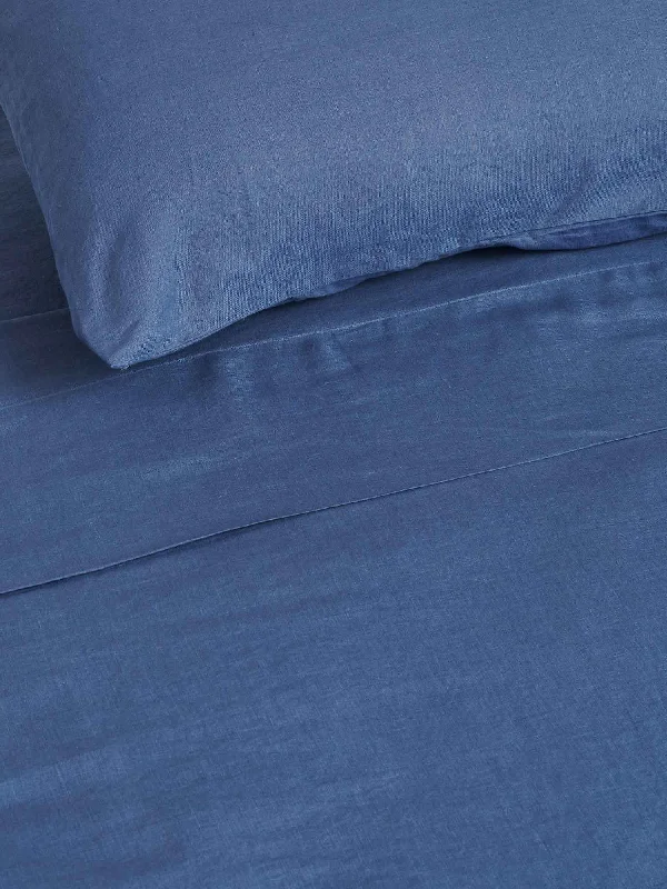 Anti - Pill Microfiber Sheets for a Smooth Appearance100% Linen Flat Sheet in Marine Blue
