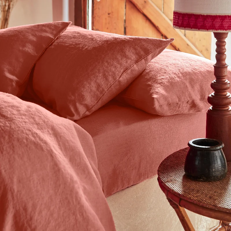 Thermal - Regulating Bamboo Sheets for All - Season ComfortBurnt Orange 100% Linen Fitted Sheet