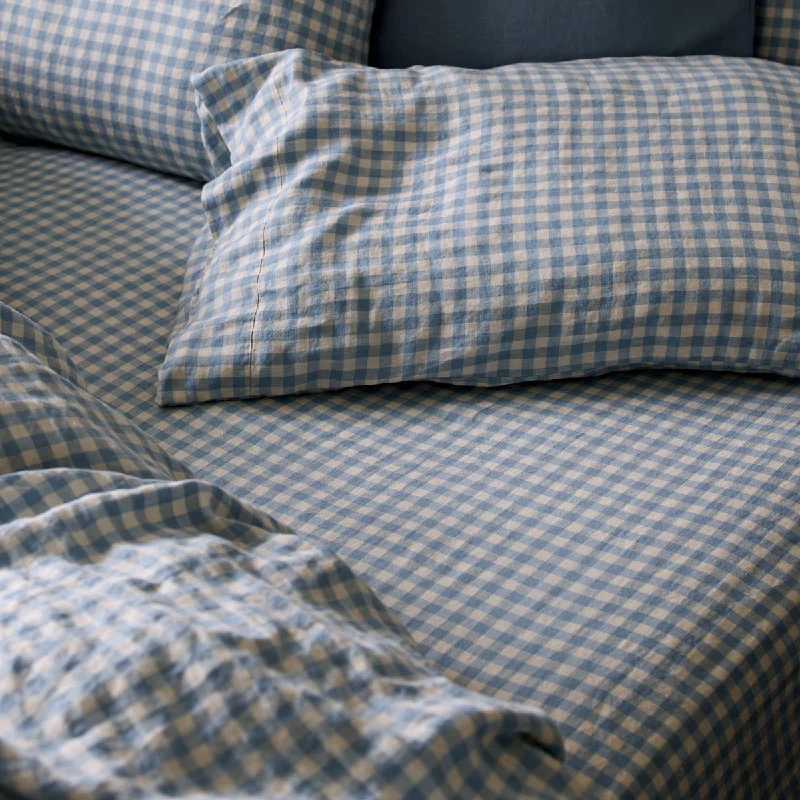 Fitted Sheets with Reinforced Corners for Long - Lasting UseWarm Blue Gingham Linen Blend Fitted Sheet Fitted Sheets with Reinforced Corners for Long - Lasting UseWarm Blue Gingham Linen Blend Fitted Sheet