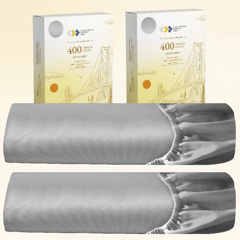 Thermal - Regulating Bamboo Sheets for All - Season Comfort2-Pack Fitted Sheets Only - 400 Thread Count 100% Cotton Sateen - Dream Comfort Thermal - Regulating Bamboo Sheets for All - Season Comfort2-Pack Fitted Sheets Only - 400 Thread Count 100% Cotton Sateen - Dream Comfort