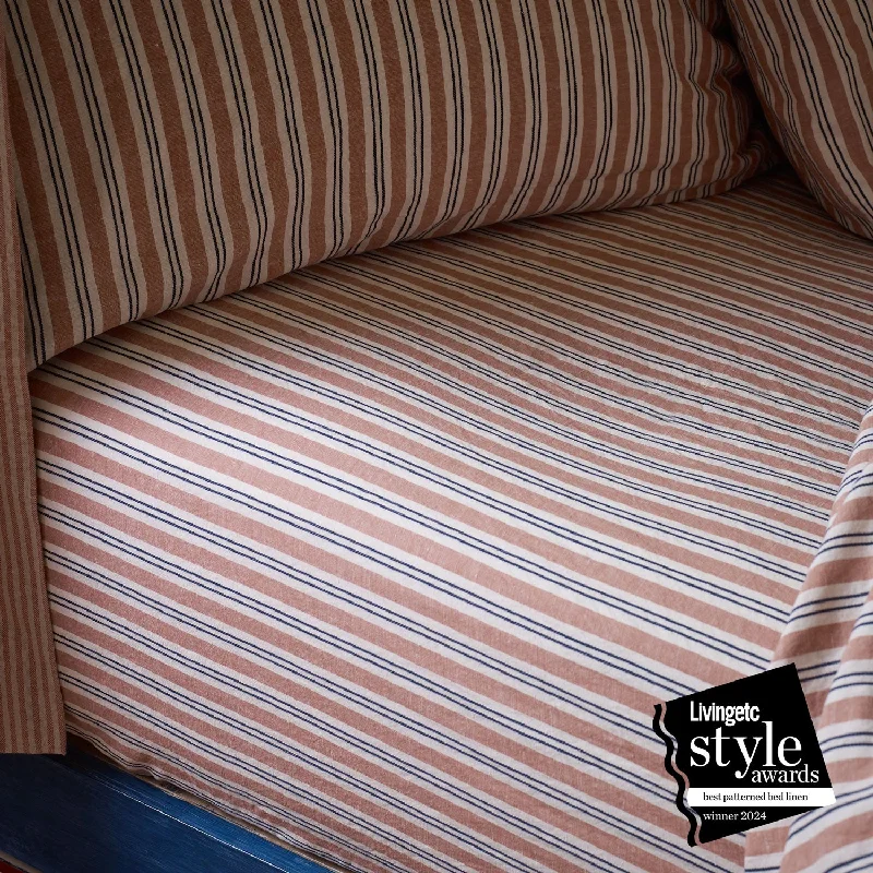 Flat Sheets with a High - Quality Finish for a Luxurious LookWarm Clay Somerley Stripe Linen Blend Fitted Sheet Flat Sheets with a High - Quality Finish for a Luxurious LookWarm Clay Somerley Stripe Linen Blend Fitted Sheet